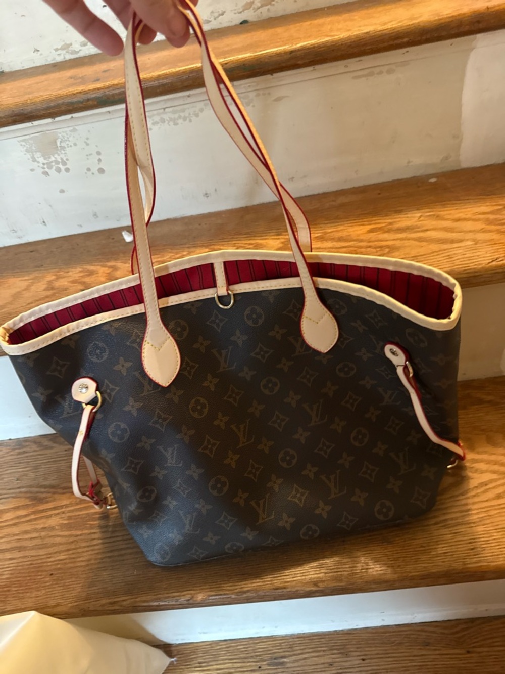 Louis Vuitton Brown Monogram Tote with Red Interior Trim